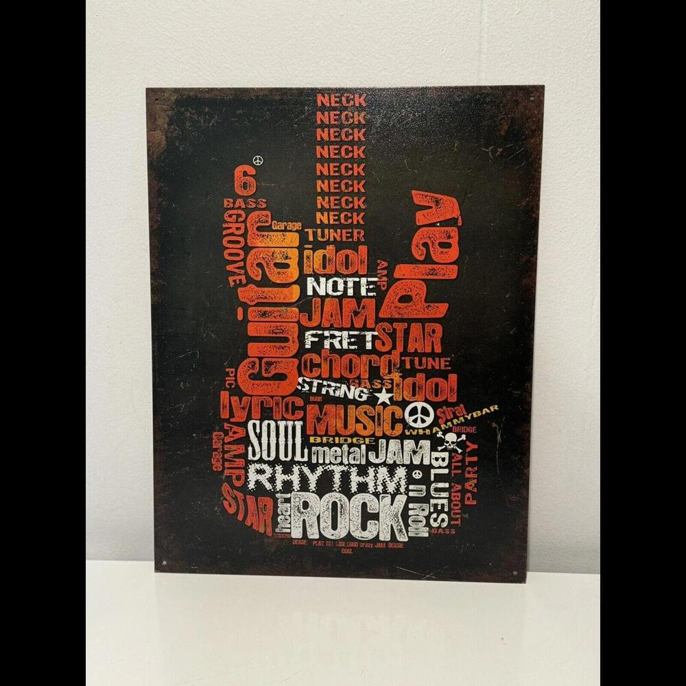 Music Guitar Metal Sign for Man Cave, Garage or Bar Size 12.5 X 16”